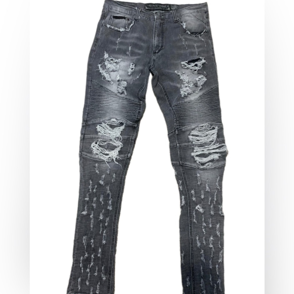 Authentic American Heritage Distressed Skinny Jeans in Gray